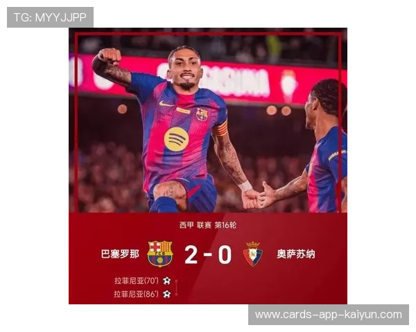 巴萨右路快速传导，拉菲尼亚弧顶推射建功